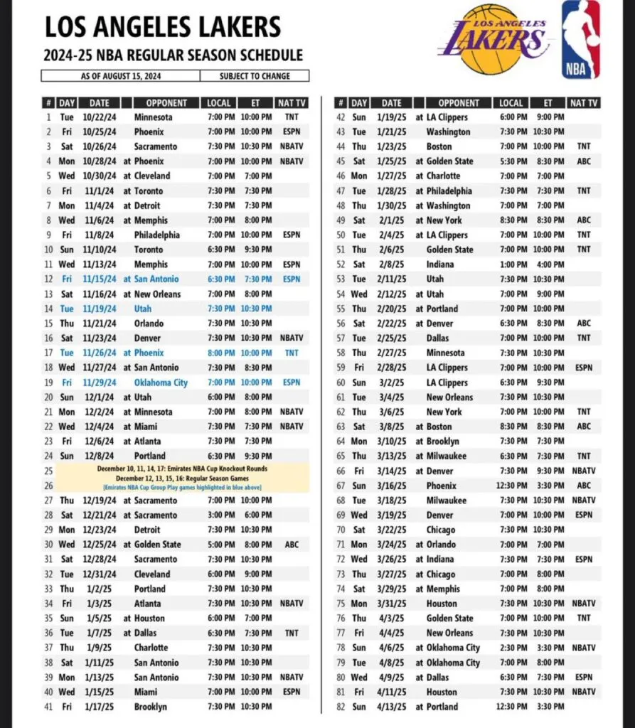 Los Angeles Lakers Announce 2024-25 Season Schedule Presented by Delta Air Lines